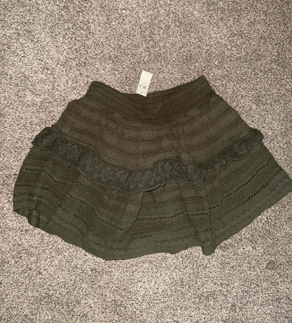 Aerie Smocked Olive Green Textured Lace Ruffle Mini Skirt
